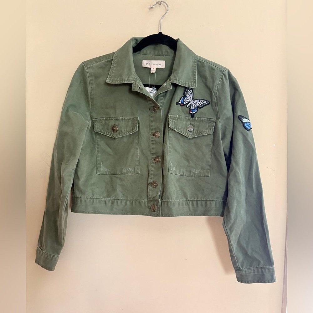 Philosophy by Anthropology Butterfly Patch Cropped Utility Jacket NWT Medium